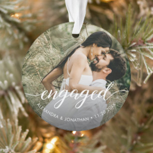 Eerste kerst verloofde witte overlay aangepaste fo ornament