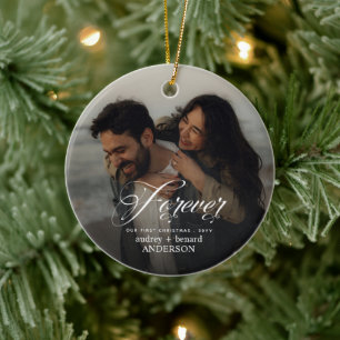Eerste kerst voor altijd dubbelzijdige koppel foto keramisch ornament