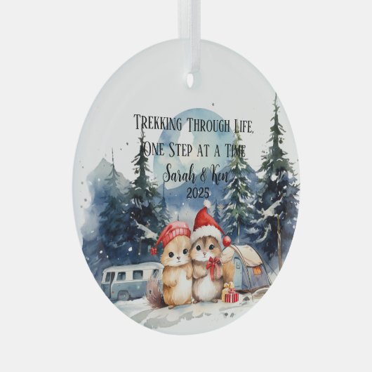 Eerste Kerst Waterverf Camping Passen getrouwd Glas Ornament (Voorkant Rechts)