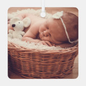 Eerste kerstbal foto Metal Square Ornament (Achterkant)