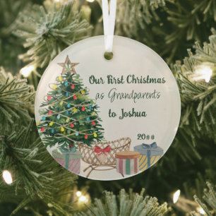 Eerste Kerstboom en Wieg van Grootouders Glas Ornament