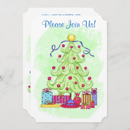 Eerste kerstboom Groene Aangepaste Uitnodiging Ope (Voorkant / Achterkant)