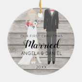 Eerste kerstbruid en bruin hout keramisch ornament (Achterkant)