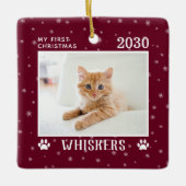 Eerste kerstcadeau Fotonaam jaar Aangepast Keramisch Ornament (Voorkant)