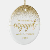 Eerste kerstcadeaufoto met Gold Glitter Script Keramisch Ornament (Rechts)