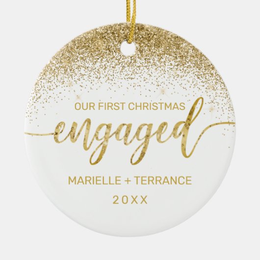 Eerste kerstcadeaufoto met Gold Glitter Script Keramisch Ornament (Voorkant)