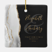 Eerste kerstcadeauscript met grijs gehuwd grijs ge keramisch ornament (Achterkant)