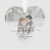 Eerste kerstcadeautje Foto Black Script Heart Ornament (voorkant)