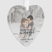 Eerste kerstcadeautje Foto Black Script Heart Ornament (voorkant)