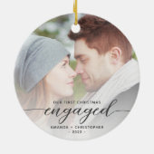 Eerste kerstcadeautje Foto grijs modern script Keramisch Ornament (Achterkant)