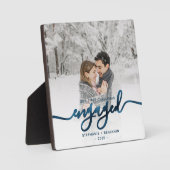 Eerste kerstcadeautje Foto Metallic Blue Script Fotoplaat (Voorkant)