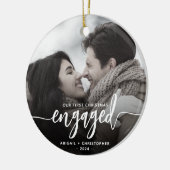 Eerste kerstcadeautje Foto wit script Keramisch Ornament (Links)