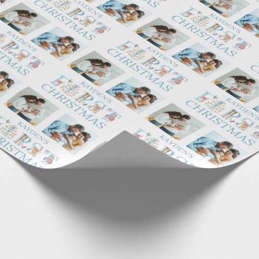 Eerste Kerstdag 2 Foto van Cute Animal Typografie Cadeaupapier (Hoek)