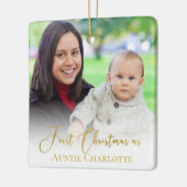 Eerste kerstdag Aangepast evenement 2 Foto Gold Sc Keramisch Ornament (Links)