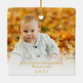 Eerste kerstdag Aangepast evenement 2 Foto Gold Sc Keramisch Ornament (Achterkant)