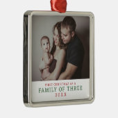 Eerste kerstdag als familie van drie metalen ornament (Rechts)