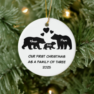 Eerste kerstdag als gezin van drie keramisch ornament