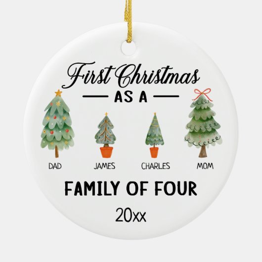 Eerste kerstdag als gezin van vier Waterverven Keramisch Ornament (Achterkant)