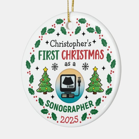 Eerste Kerstdag als Sonograaf Custom Name Keramisch Ornament (Links)