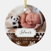 Eerste kerstdag Baby Fotohout Keramisch Ornament (Voorkant)