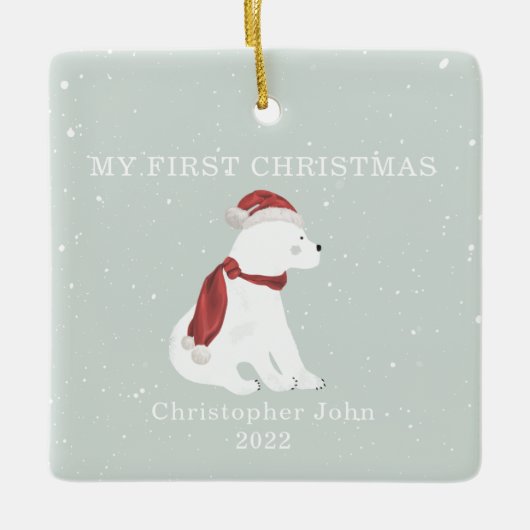 Eerste kerstdag Baby Polar Beer Blue Snow Keramisch Ornament (Voorkant)