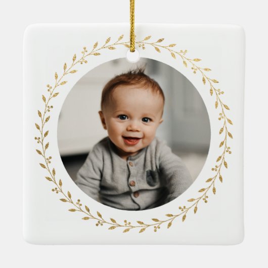 Eerste Kerstdag Grootouder Gold Foto Keramisch Ornament (Achterkant)