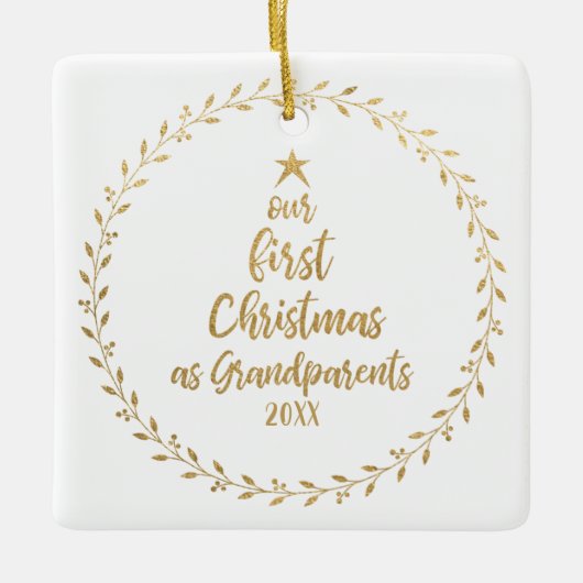 Eerste Kerstdag Grootouder Gold Foto Keramisch Ornament (Voorkant)
