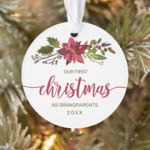 Eerste Kerstdag Grootouders Foto Waterverf Floral Ornament