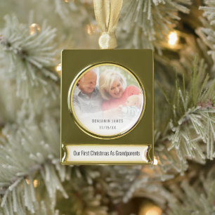 Eerste kerstdag Grootouders Fotonaam jaar Verguld Banner Ornament