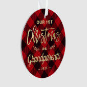 Eerste Kerstdag Grootouders Gold Red Pset Foto Ornament (voorkant)
