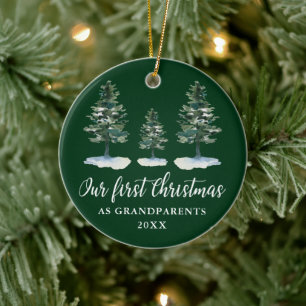 Eerste kerstdag Grootouders Green Pines Keramisch Ornament