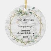 Eerste kerstdag Grootouders Greenery Gold Foto Keramisch Ornament (Voorkant)