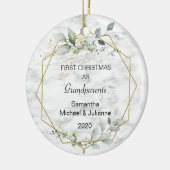 Eerste kerstdag Grootouders Greenery Gold Foto Keramisch Ornament (Links)