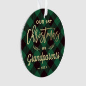 Eerste Kerstdag Grootouders Groen Tartan Foto Ornament (voorkant)
