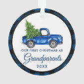Eerste Kerstdag Grootouders Truck Blue Pset Ornament (achterkant)