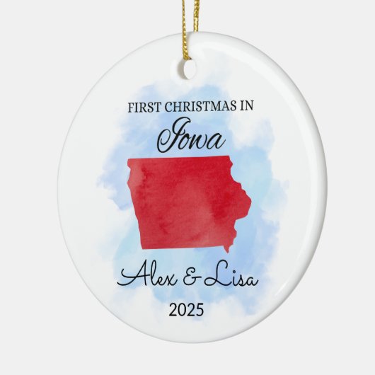 Eerste kerstdag in het Iowa State Ornament (Links)