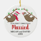 Eerste Kerstdag met Funny Sloths Keramisch Ornament (Achterkant)