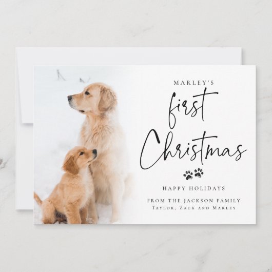 Eerste Kerstdag | Moderne Puppy Custom Photo Feestdagenkaart (Voorkant)