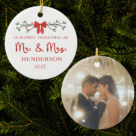 Eerste Kerstdag Mr & Mrs Custom Pas getrouwd Foto Keramisch Ornament