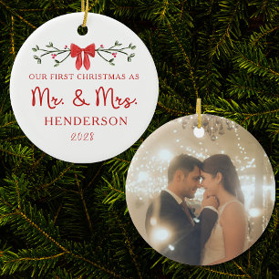 Eerste Kerstdag Mr & Mrs Custom Pas getrouwd Foto Keramisch Ornament