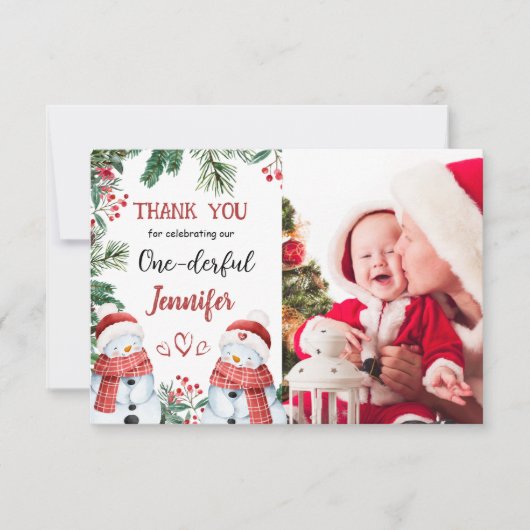 Eerste Kerstdag Sneeuwman Bedankt Card (Voorkant)