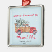 Eerste Kerstdag  truck - rood script Metalen Ornament (Links)
