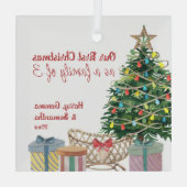 Eerste kerstfamilie met 3 kerstbomen Wieg Gl Glas Ornament (Achterkant)