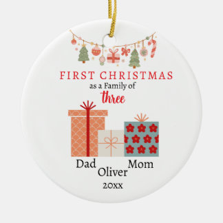 Eerste kerstfamilie van drie Photo Keepsake Keramisch Ornament