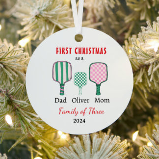 Eerste kerstfamilie van drie Photo Keepsake Metalen Ornament