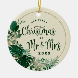 Eerste kerstfeest als foto van de heer & mevrouw P Keramisch Ornament