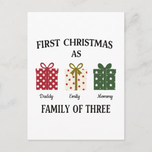 Eerste kerstfeest als gezin van drie cadeau briefkaart