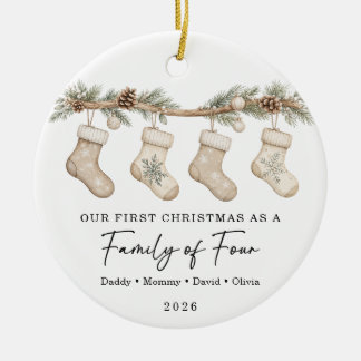 Eerste kerstfeest als gezin van vier keramisch ornament