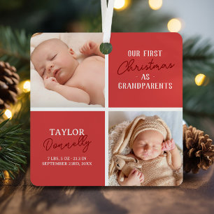 Eerste kerstfeest als grootouders foto rood metalen ornament