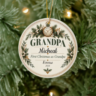 Eerste kerstfeest als opa-sieraad keramisch ornament